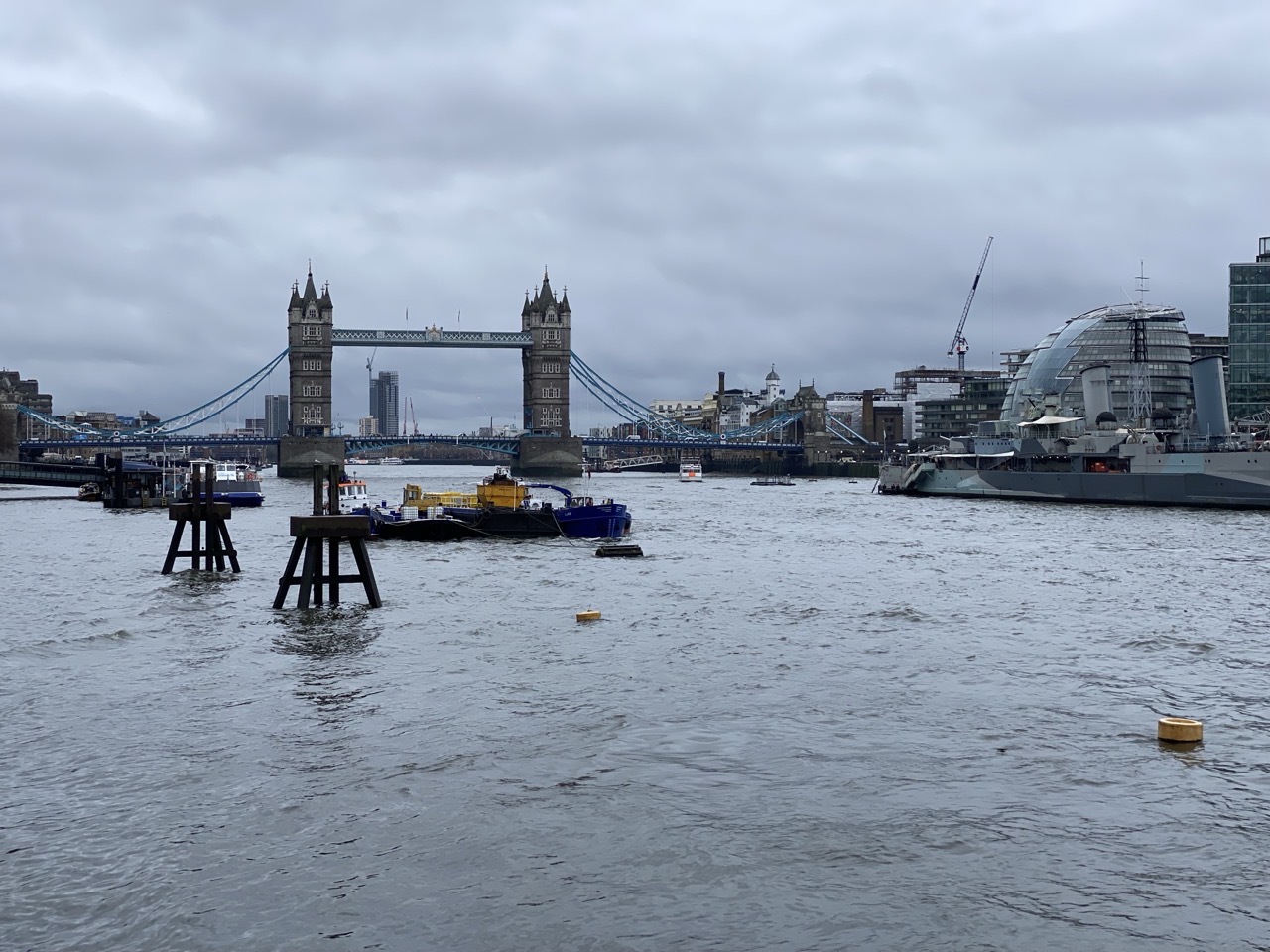 Tower Bridge and the River Thames. It’s a bit grey and rainy.