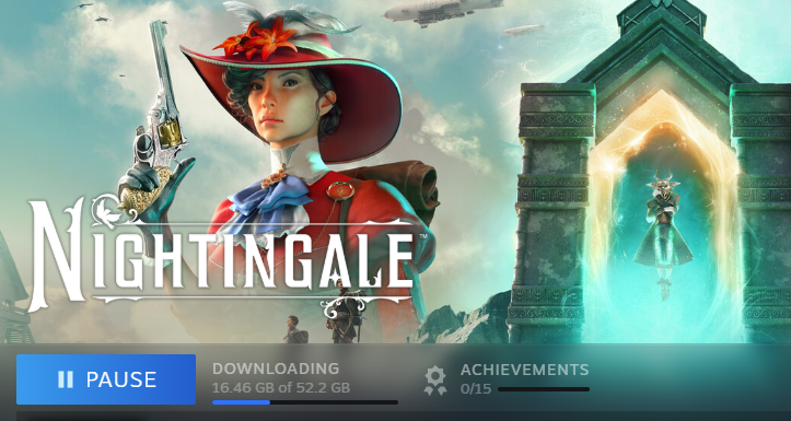 A screenshot of the Steam UI downloading Nightingale