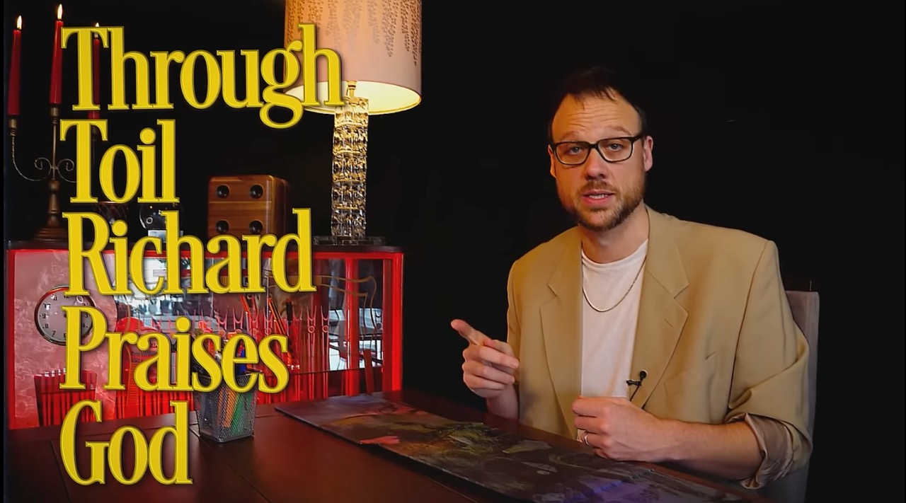A screenshot from Quinns Quest. The text reads 'through toil richard praises god'