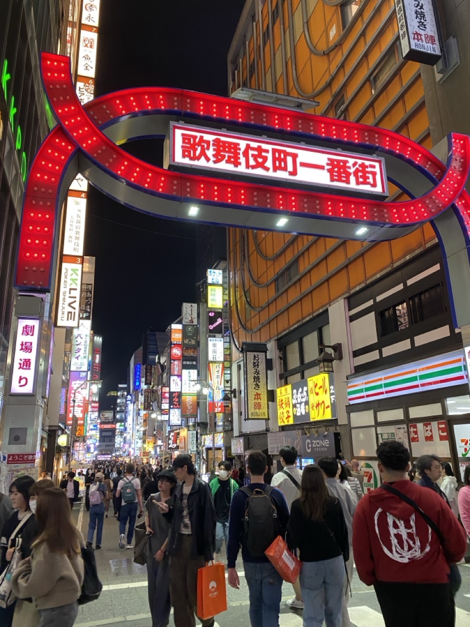 The neon lit gate that forms the entrance to Kabukicho