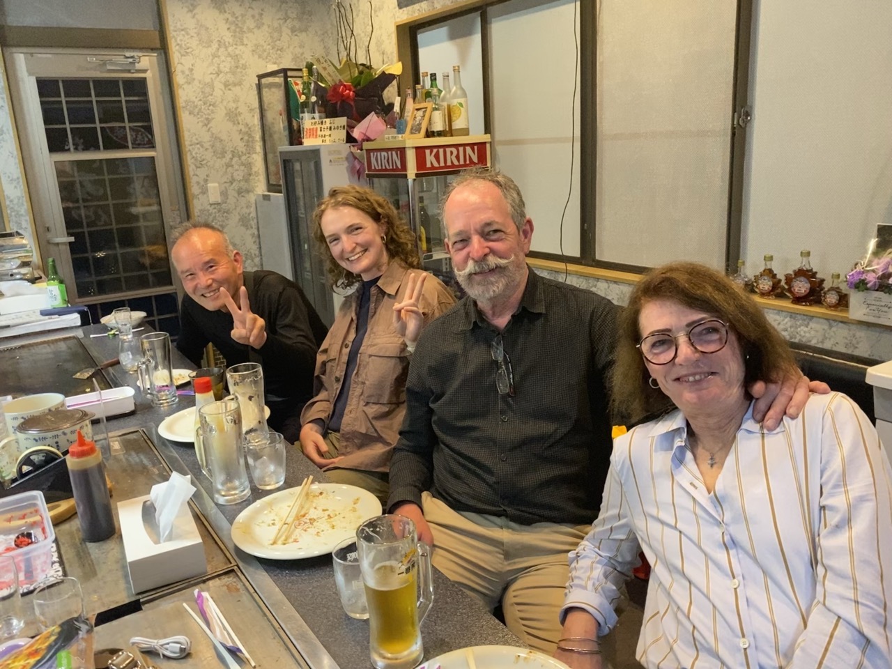 Lucy, her parents, and one of the locals we met, in the restaurant