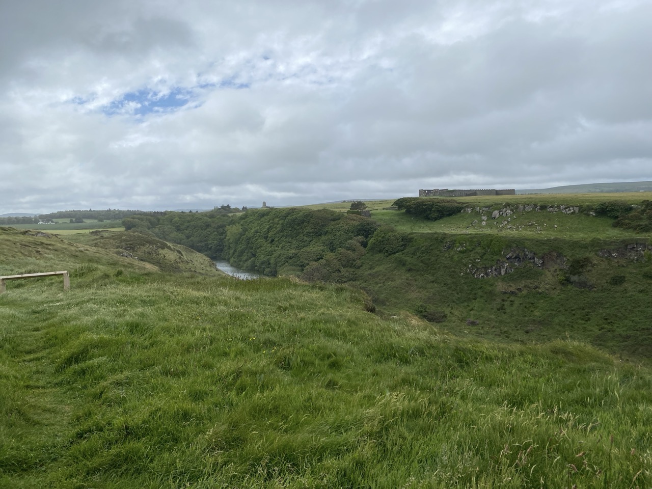 A view of Downhill with a cloudy sky.