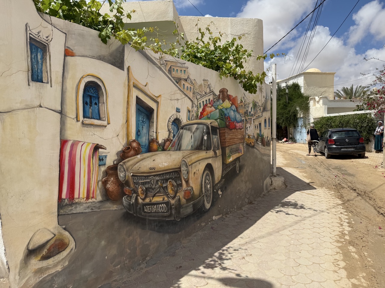 More street art in Djerba. The car looks like it’s coming out of the wall.