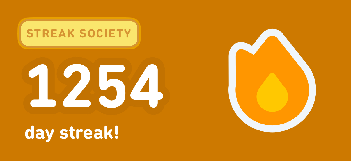 A screenshot from Duolingo showing a 1254 day streak