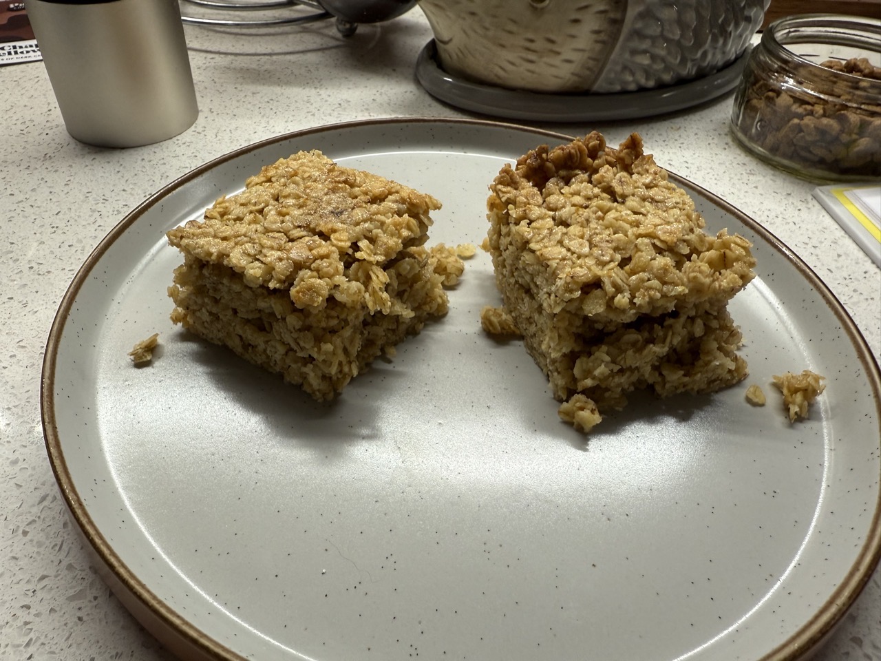 Some oat flapjacks on a plate