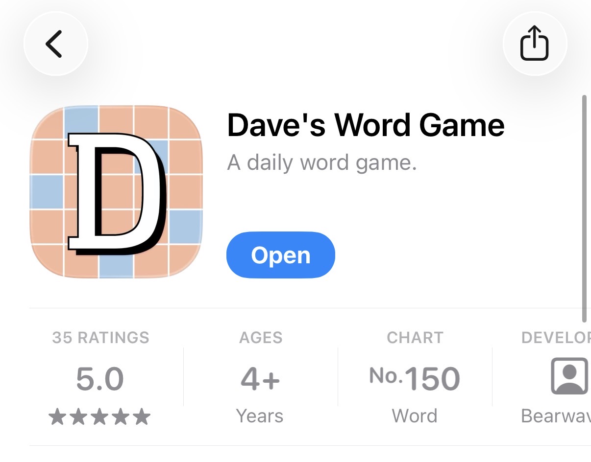 A screenshot of DWG on the App Store showing that it’s 150 in the Word chart