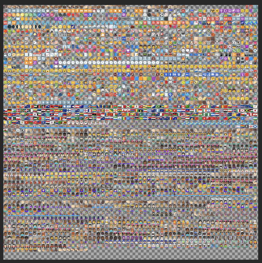 A grid of emojis rendered on a fake transparent background.