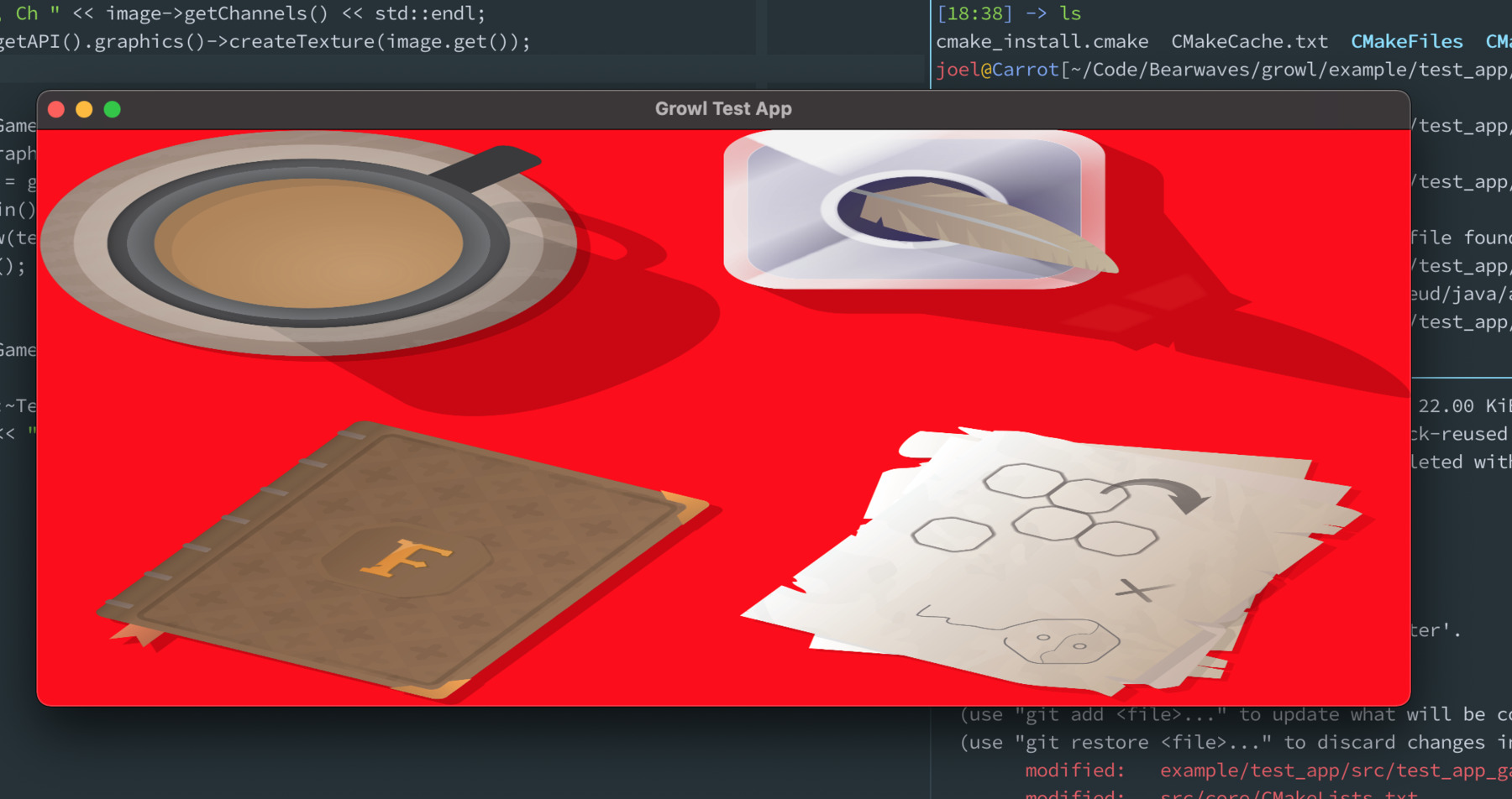 A screenshot showing some stretched out images on a red background.